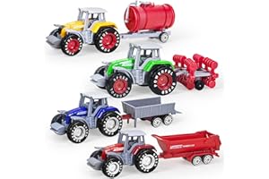 TCVENTS Farm Tractor Toys 4 Pack with Trailer, Metal Alloy Kids Tractor Toy For Boys Detachable Die-Cast Farm Truck Toys for Kids 3 4 5 6 7 8 Birthday Gifts and Cake Decorations, Interactive Toys for Children