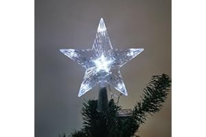 KMQRDZi Ozdoby choinkowe, czubek choinkowy z 10 diodami LED z wtyczką elektryczną – 16 x 16 cm, świecący pentagram, gwiazda na choinkę (białe światło, 23 x 23 cm)