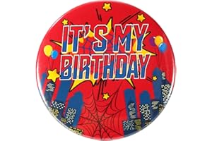 SAVITA Happy Birthday Pin, 2.3in It’s My Birthday Pin Badge Buttons Spider Web Theme Outfit Accessories Party Decoration Supplies for Girls Boys Women Men