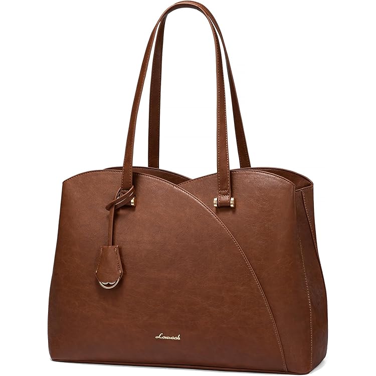 S-ZONE Vrouwen Koe Split Leer Laptop Tote Tas Schouder Handtassen 15,6 Inch Portemonnee, Lichtbruin, S, Retro