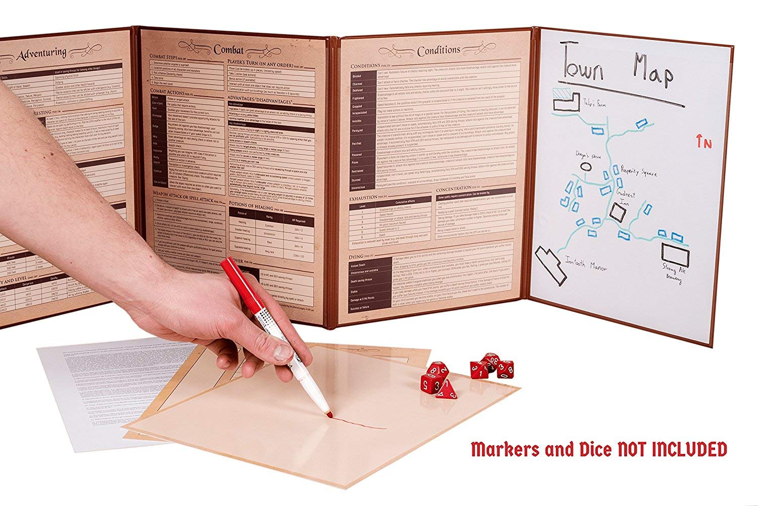 Hexers Game Master Screen - Dungeons and Dragons D&D DND DM Pathfinder RPG Role Playing Compatible - 4 Customizable Panels - Inserts Included That Slide into The Pouches - Dry Erase Tracker Sheet - Imagen 3