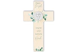 Fritz Cox Holzkreuz Dein Schutzengel segne und behüte Dich - christliches Geschenk für Kinder und wunderschön im Kinderzimmer | natur Holz, 15cm