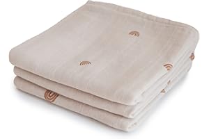 mushie Linge en Mousseline | Tissu en Coton Biologique | Lot de 3 | 58 X 60 Cm | Accessoires pour Bébé, Jeunes Enfants Garçons et Filles | Rainbows