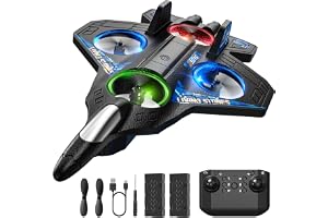 DEERC RC-flygplan för barn, fjärrstyrt flygplan med LED-belysning, stunkontroll, 360° flip-och Headless-läge, 2 uppladdningsbara batterier, gåva till barn