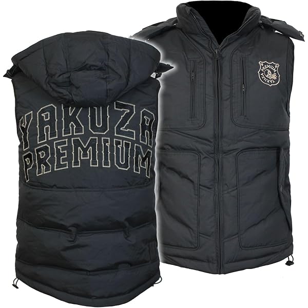 Yakuza Premium Herren-Weste 3966 – Dunkeloliv, Mit Kapuze & Harlekin-Rückenprint
