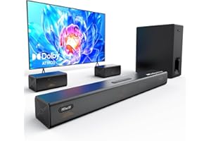 Hiwill 5.1ch Dolby Atmos Surround Soundbar w/ 6.5'' Big Wireless Subwoofer, Extend Soundstage, Deepen Bass, Clarify Dialogue, 2 Wired Rear Speakers Home Theater TV Sound Bar, eARC/OPT, HiElite A51PRO