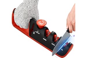 HVIWW Professional Knife Sharpener, 4 in 1 Sharpening Stones with Scissor, 6 Step Adjustable Angle Guide Knife Sharpers Tool for Chef's Kitchen Knives and Scissors（Red）