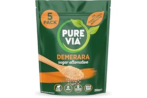 Pure Via Demerara Sugar Alternative with Erythritol and Stevia, vegan & keto friendly – 5 x 200g
