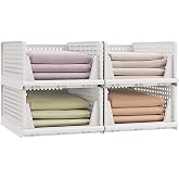 SONGMICS Plastic Storage Boxes, Set of 4, 13 x 43 x 18.5 cm | DENNYS Collection LPC400WZ01 Wardrobe Organizer Drawer Stackabl