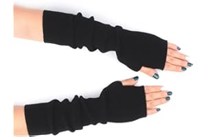 Zeltauto Women’s Cashmere Blended Knit Arm Warmers Elbow Length Long Fingerless Gloves Mittens with Thumb Hole