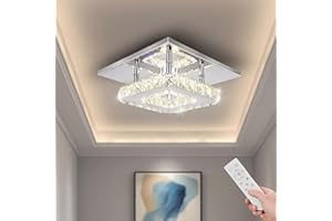 Jenvkoil Dimmable LED Ceiling Light Modern Crystal Chandeliers 7.9 Inches Mini Flush Mount Ceiling Lamp Fixture Square for Bedroom Living Room Hallway