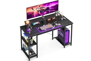 ODK Biurko z regałem, dwustronne, stolik komputerowy ze stojakiem na monitor i regałem, stolik na komputer z regałem na książki, 120 x 50 x 86,5 cm, mały stolik biurowy, stół do nauki do domowego biura, czarny