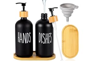 BARAKYEG 2 Pz Dispenser Sapone Liquido, in Vetro per Bagno 500ml, per detersivo piatti, Ricaricabile per cucina, Vassoio, Doccia (Nero)