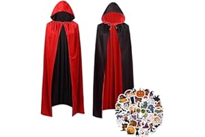 ZHOUHON Vampirumhang Unisex Umhang,Mit Halloween Sticker, Kapuzenumhang in Schwarz-Rot, Beidseitig, Kapuzenumhang Schwarz Rot Doppelseitig Mit Erwachsener und Kinder Für Halloween Kostüm (120)