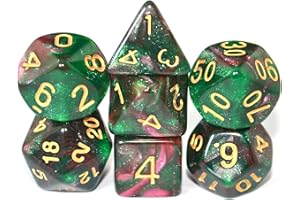 SmartDealsPro - Set di dadi poliedrici glitterati con tasche per DND RPG MTG Dungeon and Dragons Table Roll Games D4 D8 D10 D12 D20 (verde-rosso)