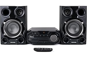 Roxel Roar CD Player Mini Hi-Fi System, 100W Speakers, BT Streaming, USB MP3 Playback, FM Radio, CD/CD-R/RW Compatible, AUX-In, Headphone Socket, Remote Control, Carbon & Gunmetal Finish (RCD-660)