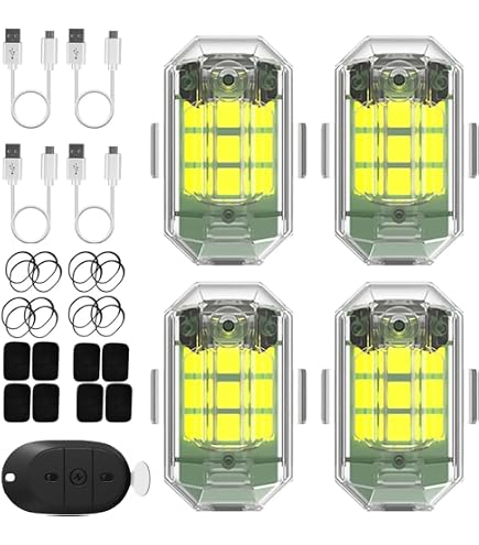 2 PCS LED Anti Collision pour Voiture avec Télécommande, 8 Couleurs Rechargeable Mini Stroboscope sans Fil à Haute Luminosité pour Moto, Drone, Vol de Nuit