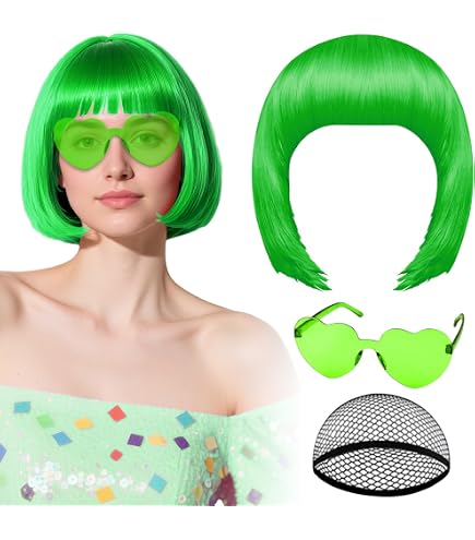 Lot De 3 Perruques Violettes Bob Avec Frange - Inclut Bonnet Et Lunettes De Soleil - Pour Fête, Carnaval, Cosplay, Halloween