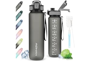 AOHAN Bouteille d'eau en Tritan de 1 L, deux façons de boire, étanche et sans BPA, passe au lave-vaisselle, pour le fitness, les sports de plein air (gris mat)