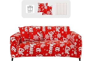 Lydevo Copridivano Elasticizzato Natale 3 Posti Fodere Copri Divano con Braccioli con 2 Copricuscini Moderno Copridivano Fantasia Universale Lavabile Divano Protector,Fiocchi Neve