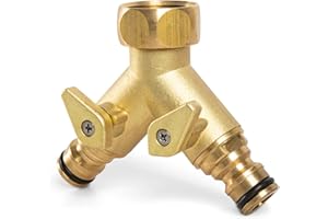 REHAU Rozdzielacz 2-drożny z wytrzymałego mosiądzu, jednoczesne podłączenie dwóch urządzeń, oba wyjścia regulowane, 2-drożny rozdzielacz wody do kranu G 3/4"