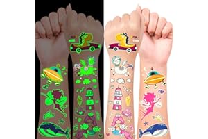ACEVEGUE LEADTEAM 10 Hojas Tatuajes Temporales Niños, Luminosos Pegatinas Infantiles Tatoos Temporales Niños, Calcamonias Tatuajes Niños Relleno Piñatas de Cumpleaños Infantil