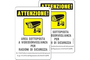 ‎CHINYROZA Cartello Area Videosorvegliata GDPR Cartello Videosorveglianza Alluminio Riflettente con Adesivo e Fori, 15×22cm Cartello Telecamera Sorveglianza Metallo per Casa e Negozio, Interno ed Esterno