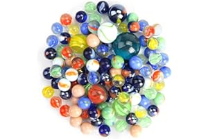 HAKACC 66 PCS Glass Marbles, 3 Sizes Assorted Colors, Variety of Patterns for Kids Marble Games & DIY Home Decor