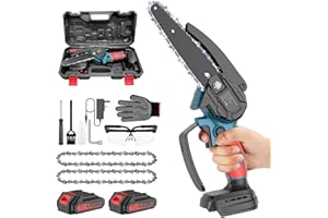 UNDREEM Mini Chainsaw Electric 6 Inch, Cordless Chainsaw with Battery and Charger, Small Hand Held Chainsaw Portable for Cutting Trees and Wood, 2 x 21V Battery