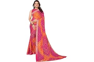 TreegoArt Fashion Damen Georgette Bandhani Bedruckter Saree mit ungesticktem Blusenteil