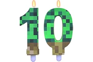 ParPix Pixel Geburtstagskerzen 10 Geburtstag Mädchen Junge, Pixelmotiv Kerzen Zahlen 10, Grün 10 Geburtstagskerzen, 10. Geburtstag Kuchen Kerzen, Videospiel Pixel Thema 10 Zahlenkerze, Zahlen 10 Kerze