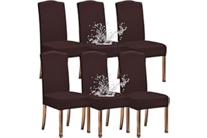 KELUINA Stretch Water-Repellent Twill Jacquard Dining Room Chair Covers Home Decor,Chair Covers for Dining Room Chairs Restaurant Hotel Ceremony (Coffee,6 Pieces)