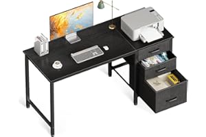 Coleshome Computer Desk with Drawers, 120×48cm Office Desk with Storage, Reversible Small Black Desks for Home Office
