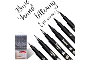 ARPDJK Calligraphy Pens Set, 6 Pcs Black Brush Marker Pen, Water-based Color Ink Pen for Beginners Writing, Lettering, Drawing, Signature, Design and Illustration, 4 Sizes