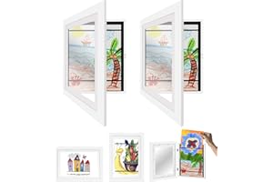 TESYEUX 2Pcs Marco para Dibujos Niños,Marco Infantil A4, Marco de arte para Niños Apertura Frontal Marco de exhibición de obras arte,Capacidad para 150 Pinturas,Proyectos Artísticos Infantiles,Colegios,Blanco