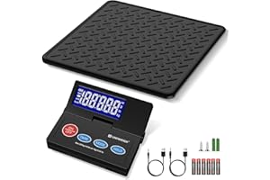 UNIWEIGH 440lb Paketwaage,10g Genauigkeit digitale Postwaage für Pakete mit hintergrundbeleuchtetem LCD, Plattform aus legiertem Stahl, USB-A/Batteriebetrieb, Tara/Hold/Auto-Off, Versandwaage für klei