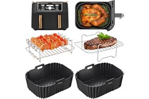 Akcesoria do Frytkownicy na Gorące Powietrze Ninja AF300EU AF400EU, HONYAO 8 Sztuk Silikonowa Forma do Grillowania Frytkownica Akcesoria kompatybilna Dual Zone Double Stack 7,6-10 L Airfryer