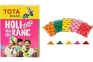 TOTA Holi Ke Rang – 5 Shades of Gulal Holi Colours | Red Orange Green Yellow Pink | 100% NonToxic Herbal Holi Color Gift Box – 375 Gm