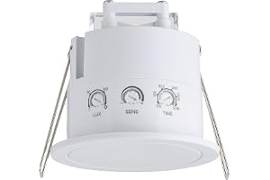 SEBSON Rörelsedetektor Infälld för Tak - LED-kompatibel, Programmerbar, IP65, Närvarosensor 2-6m 360°, 3-tråd, HF-sensor uppt