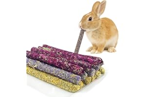 AMSGANK Giocattoli da Masticare per Conigli, Giochi Coniglio Nano Giochi Bastoncini di Fieno con Petali Giocattoli Molari Naturali per Porcellini d'India, Conigli, Criceti, Cincillà