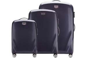 WITTCHEN PC Ultra Light Zestaw 3 walizek Twardy bagaż Walizki podróżne z polikarbonu 4 kółka skrętne Zamek TSA Teleskopowy uchwyt Rozmiar (S+M+L) Granatowy