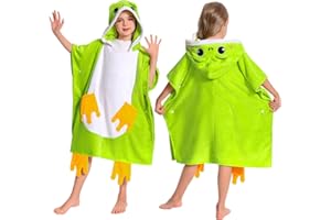 OLAOLA Poncho da Bagno con Cappuccio per Bambini, Morbidi Asciugamani da Spiaggia in Microfibra, Asciugamano Poncho da Piscina per Bambini e Bambine dai 3 ai 12 Anni, Rana Verde