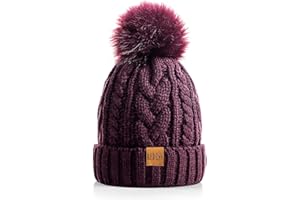REDESS Gorro de Invierno con pompón para Mujer con Forro Polar cálido, Gorro de esquí Grueso y Holgado con Punto de Nieve y Calavera