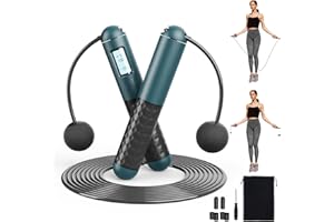 Tuocal Cordless Skipping Ropes for Adults, Ropeless Skipping Rope With Smart Digital Counter, Wireless Weighted Jump Rope with Extra Rope and Storage Bag for Fitness, Exercise, Boxing, Gym