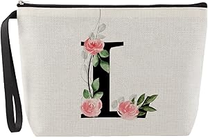 Blisswave A-Z Personalisierte Kosmetiktasche Mädchen, Süße und Schöne Rosa Blumen, Schminktasche mit Initialen, Kulturtasche Klein, Personalisiert Geschenk für Damen und Teenager Mädche