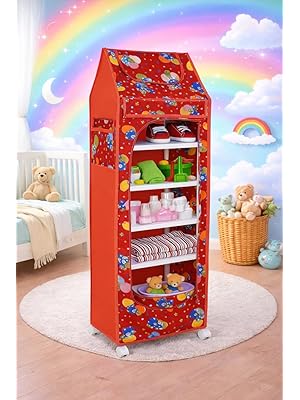 YouCopia Baby Wardrobe Plastic Kids Storage Rack with Fabric Cover & Wheels | 6-Tier Plastic Shelves Organizer | Toy, Book & Clothes Storage Cabinet f