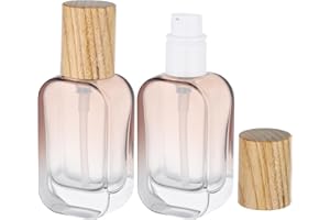 ‎SEGBEAUTY Segbeauty Flüssigkeitsbehälter Handgepäck, 2 Stück 30ml Kosmetik Flaschen zum Befüllen, Pumpflasche Glas, Reise Shampoo Behälter mit Holzdeckel, für Reise (Gradient Braun)