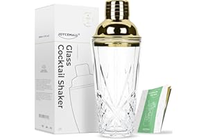 Glas Cocktailshaker, JOYCEMALL 400ML Fassungsvermögen Crystal Cocktail Mixing Glas Set mit Edelstahl Lecksicher Messbecher-Deckel & Sieb & Geschenkbox für Zuhause Bar Whisky Drinkware - Gold