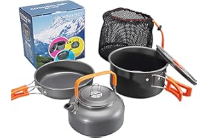 VACANON Camping Cooking Set, 4Pcs Camping Cookware Mess Kit Portable Aluminum Non-stick Pots Pan Kettle Set with Storage Bag for Outdoor Hiking Picnic 2-3 People
