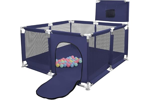 Babypark, stor lekhage för småbarn, aktivitet för barn med boll, modulär, vikbar, med dragkedja, basketställ, med 4 sugkoppar